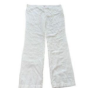 Cabi White Linen Blend Wide Leg Drawstring Waist Casual Pants‎ Women's Medium